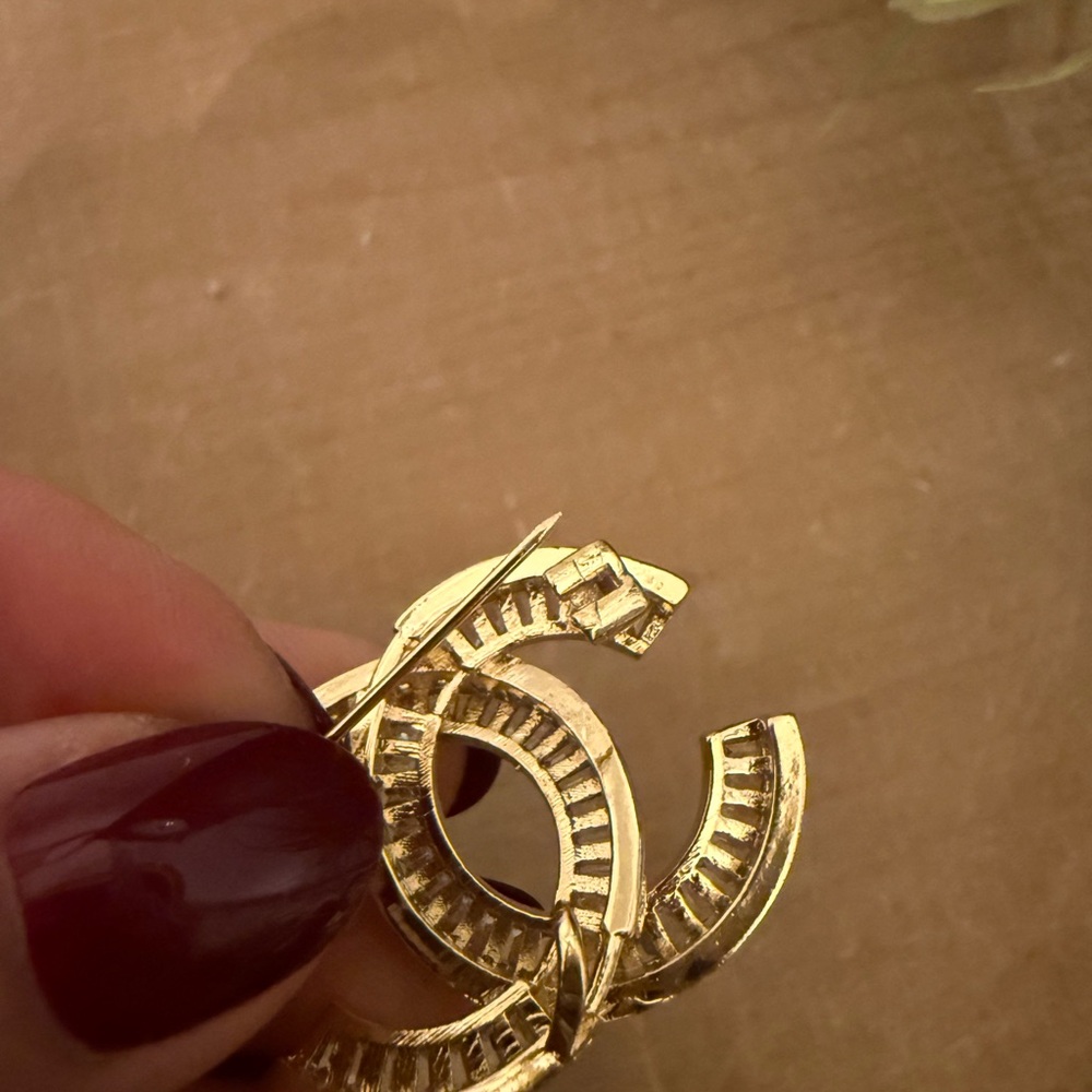 Gold Baguette Rhinestone CC Brooch / Pendant – Classic Statement Piece - Picture 7 of 7